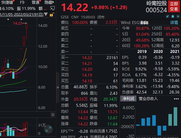 五连板岭南控股:去年净亏1.28亿元,亏损同比收窄